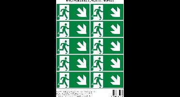 Pictogram sticker E002 A135 Nooduitgang ZO rechts - 100x50mm 10 stickers op 1 vel
