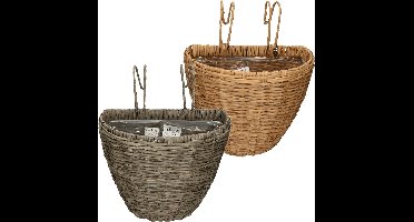Set van 2x stuks balkonmanden/plantenmanden/plantenbakken grijs en bruin rotan 42 cm