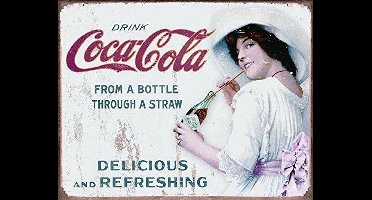 Coca-Cola Wandbord 'Thru A Straw' - Metaal - 30 x 40 cm