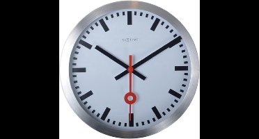 NeXtime Station – Wandklok – 35 cm – Geborsteld Aluminium – Wit