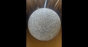 PTMD Kerstbal glas zilver met kristallen steentjes 20x20x20 cm