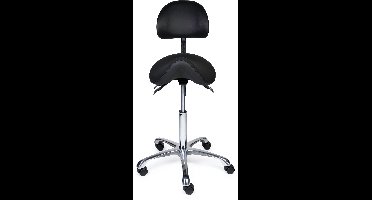 Ergonomische Zadelkruk met Rugleuning Premium Zwart op Wielen Standaard uitvoering (50-68cm) / Met voetensteun / Voetdoppen
