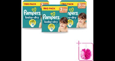 3 x Pampers – Luiers – Baby-Dry Trio Pack Maat 3 (6-10 kg) – 156 Luiers - Bulkverpakking - Baby luiers - Douchemop - Droge luiers