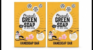 2 x Marcel's Green Soap - Handzeep Bar - Vanille & Cherry Blossom - Krachtige werking - 90 gr - Voordeelverpakking - 2 stuks