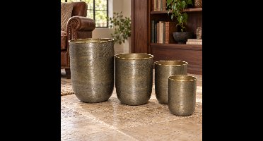 Hoppa! - Plantenpottenset - Hoge met fijne ribbels, 4-delig - Goud - 40 x 40 x 53 cm (B x D x H)