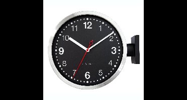 Wandklok 32,3X28X10Cm-Silent-Wit & Zwart-Aluminium-Nextime 'Double'