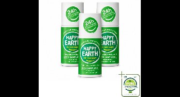 3 x Happy Earth – Deodorant Roll-On – 100% Natuurlijk Cucumber Matcha – 75 ml - Grootverpakking - Vaatwasstrips - Deodorant - Fris - Natuurlijk - Huidvriendelijk - Komkommer