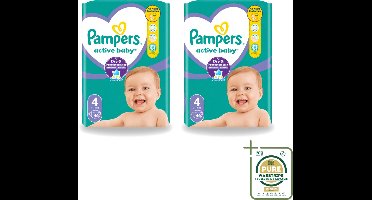 2 x Pampers – Luiers – Active Baby Maat 4 – 46 Luiers - Wasstrips - Baby Luier - Baby Droog - Baby Luier Actief - Baby Luier 46 Stuks - Baby Luier 9-14 Kg