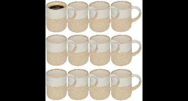 Secret de Gourmet koffie kopjes - Ancient Cairo - 12x stuks - wit/beige - 340 ml - mokken - keramiek - met stijlvol decoratie motief