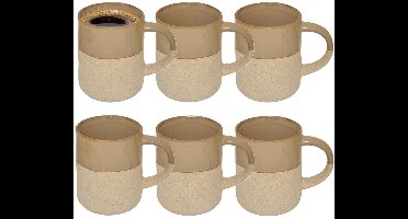 Secret de Gourmet koffie kopjes - Ancient Cairo - 6x stuks - taupe/beige - 340 ml - mokken - keramiek - met stijlvol decoratie motief
