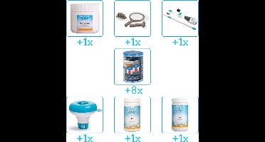 Zwembad Onderhoudspakket - Onderhoud Zwembad - bevat Chloor - Scrubpad - Schepnet - Borstel - Stofzuiger - Filters - Chloordrijver - PH-min en PH-plus (7-delig)