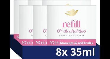 DOVE 0% Alcohol Refillable Deodorant - No. 44 Blossom & Red Fruits - beschermt tot 72 uur tegen zweet en lichaamsgeur - 8 x 35 ml