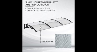 Voordeuroverkapping – Deurluifel – Overkapping – Zonwering – Luifel – Zwart Aluminium Frame – Transparant 5 mm Polycarbonaat Dak – UV- en Weerbestendig