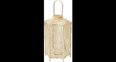ECD Germany bamboe lantaarn, decoratieve houten windlicht serie, grote kaarsenhouder van 75 cm hoog, luxe houtlook met glas en handvat, sfeervolle boho tuinlantaarn gevlochten stijl, moderne decoratie voor binnen buiten balkon terras en woonkamer
