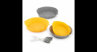 Set van 4 siliconen manden met handgrepen voor airfryer en 2 keukenkwasten InnovaGoods