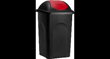 Deuba Vuilnisbak met Klapdeksel – 60Liter Kunststof – Zwart Rood