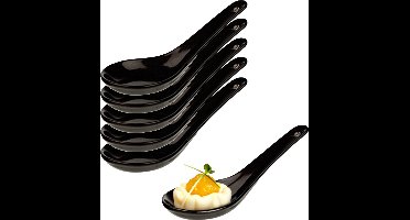 Cosy & Trendy Amuse/aperitief lepel set - hapjes/tapas - 6x stuks - porselein - zwart