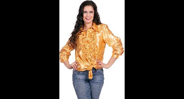 Ruchesblouse satijn goud Kevin - Maat 50