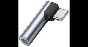 USB-C naar 3.5mm Jack Adapter - Audiojack naar USB-C - Audio Jack 3.5 - Aluminium - Grijs - 90 graden design