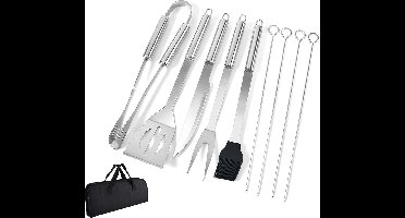 Scoby - Grill Set - BBQ Gereedschap - Outdoor Koken - 9-delig - RVS - Met Draagtas - Zilver