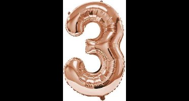 Folieballon Cijfer 3 Rose Gold - 92 cm