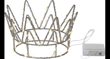 Star Trading LED-kroon, van metaal, verlichte kroon met 70 dauwdruppel-LED's, batterijen + timer, zilver, Ø 17 cm