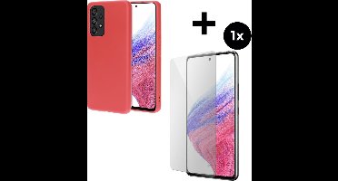 Mobiparts Silicone Cover hoesje geschikt voor Samsung Galaxy A53 (2022) 5G met 1 Screenprotector van Gehard Glas - Rood