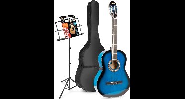 Akoestische gitaar voor beginners - MAX SoloArt klassieke gitaar / Spaanse gitaar 4/4 - Met o.a. 39'' gitaar, muziekstandaard, gitaartas, gitaar stemapparaat en extra accessoires - Blauw