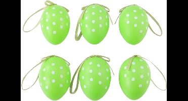 Arti Casa Paaseieren - 6x stuks - groen - witte stipjes - L6 cm - pasen - paasversiering