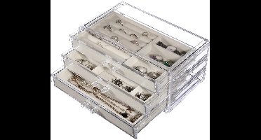 GELLDG Sieradendoos - Organizer - Organizer Make Up - Organizer Ladesysteem - Sieraden Organizer - Make Up Lader - Geschikt voor het opbergen van ringen, oorbellen en kettingen - 3 Laden