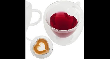 Ruhhy Thee/Koffie glas - 240 ml - transparant - dubbelwandig - 10 x 10 cm - thermisch - hartvormig