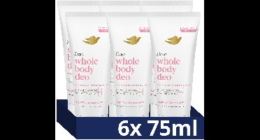 Dove Whole Body Deodorant Cream - Raspberry & Rose - de formule met frisse geur, voedende oliën en glycerine bevat 0% aluminiumzouten - 6 x 75 ml