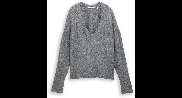 Tom Tailor Denim - Relaxed fit gebreide trui met V-hals - Maat S - Stormy Gray Melange