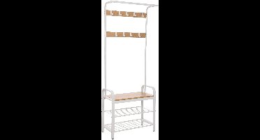 Hoppa! Metalen kapstok met schoenenrek – crème wit – metaal/hout – 72 x 33,7 x 183 cm (B x D x H)