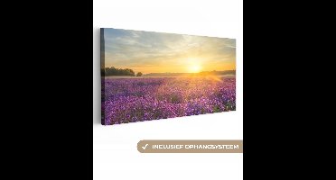 OneMillionCanvasses - Canvas schilderij - Bloemen - Zon - Lavendel - Bomen - Landschap - Muurdecoratie - Schilderijen op canvas - 300x140 cm - Canvas doek