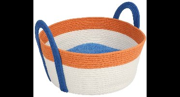Coockoo Binge Kattenmand - Katoenen Touwmand met Handvatten - Dubbelzijdig Teddykussen - 44x44x20cm - Oranje/Blauw