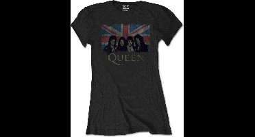 Queen - Union Jack Vintage Dames T-shirt - L - Zwart