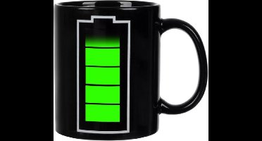 Ruhhy Magic mok - batterij design - 330 ml - zwart - thermokleur mok - koffiemok