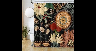 Boraboi® Stijlvol Douchegordijn 180 x 200 cm met Groene Bladeren en Tropische Boho-Bloemen voor Badkamer