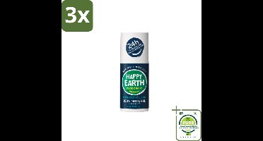 3 x Happy Earth – Deodorant Roll-On – 100% Natuurlijk Men Protect – 75 ml - Grootverpakking - Natuurlijke Deodorant Voor Mannen - Frisse Geur - Deodorant Zonder Aluminium - Huidvriendelijk - Vegan Deodorant