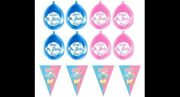 Funny Fashion Gender reveal babyshower thema vlaggetjes slinger - 5 meter - en 16x ballonnen - versiering