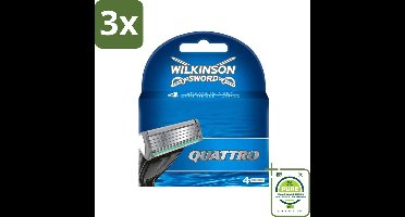 3 x Wilkinson - Navulmesjes Quattro - Met Precisietrimmer - 4 scheermesjes - Grootverpakking - Scheermesjes - Scheermes - Quattro - Wilkinson - Precisietrimmer