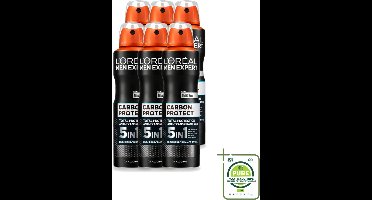 6 x L'Oréal Men Expert Carbon Protect 5-in-1 - Deodorant - 150 ml - Grootverpakking - Vaatwasstrips - Deodorant - Anti-geur - Anti-vocht - Anti-bacterie - Vlekken Op Kleding