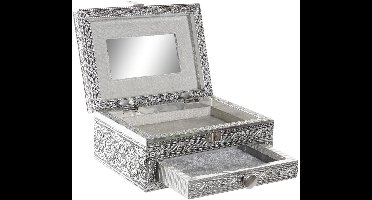 Item International Sieradenkistje Ornaments - 17 x 12 x 8 cm - zilver - Juwelenkistje - deksel - vakjes - spiegel - Luxe cadeau