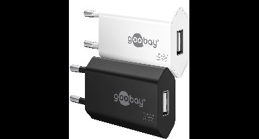 Goobay USB-A oplader 5 W zwart, 1 USB-A-poort met maximaal 1 A, compacte oplader voor smartphone en smartwatch, met beveiligingselektronica