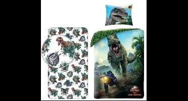 Jurassic World slaapkamerset; dekbedovertrek en hoeslaken