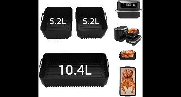 Accessoires voor de airfryer - Siliconen bakplaten voor airfryers - Rechthoekige platen - Inclusief 5,2L, 5,2L en 10,4L - Voor Ninja Foodi FlexDrawer AF500EU - Geschikt om te bakken en te grillen - Set van 3 - Keukengerei - Zwart