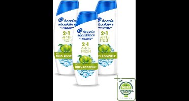 3 x Head & Shoulders - Shampoo - 2-in-1 - Apple Fresh - 100% Roosvrij - 300 ml - Grootverpakking - Vaatwasstrips - Anti-roos Shampoo - Hoofdproblemen - Hoofdhuidgezondheid - Microbioom - PH Balans