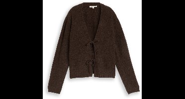 Tom Tailor Denim - Gezellig vest met strikjes - Maat M - cool dark brown melange