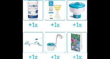 Zwembad Onderhoudspakket - Onderhoud Zwembad - bevat Chloor - Testrips - Chloordrijver - Schoonmaakset - Skimmer en Zwembadgids (6-delig)